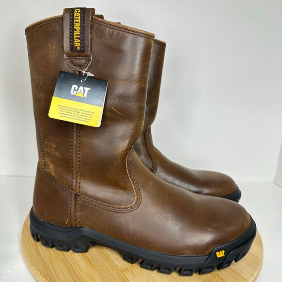 Caterpillar Drawbar Pull On Work Boots Steel Toe Brown Leather Mens Size 7.5 NEW main image 5